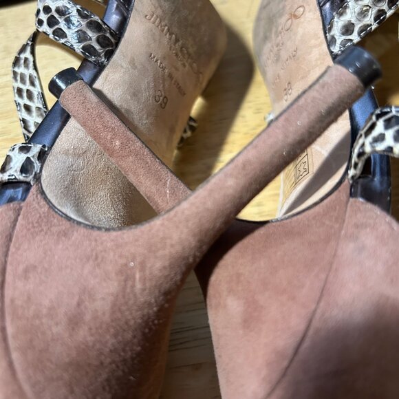 Authentic Jimmy Choo Pewter Python Suede Metallic Strap Ankle Zip Heels 39 US/9 - Picture 14 of 16